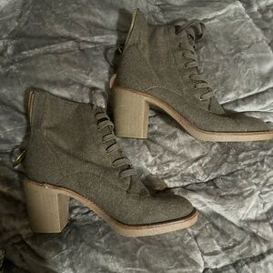 Lucky Brand Wool Olive Green Combat Bootie Heel